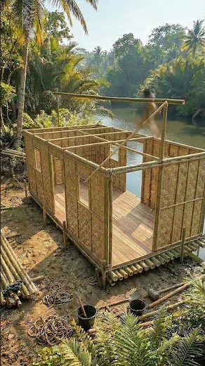 Building a Bamboo House by the River 🌿🏡 Full Timelapse Build