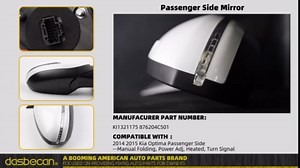 Dasbecan Passenger Side Door Mirror Compatible with Kia Optima 2014 2015 | Manual Folding Power Glass Heated Turn Signal Outside Door Mirror # KI1321175 876204C501 Painted White 6pin