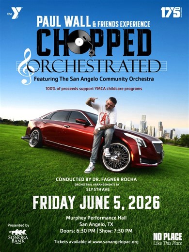 Now Presenting... CHOPPED & ORCHESTRATED! Join us, June 5, for an evening where live symphony orchestra meets Texas Hip-Hop to support the Y's youth for summer camp programs. Presented by Sonora Bank For more information visit our Facebook page or website at https://www.ymcasanangelo.org/chopped-and-orchestrated PRESALE TICKETS AVAILABLE TODAY, with code SONORABANK. https://www.sanangelopac.org/events/view/69867d7b-a620-431d-a4df-478a0a1ed4f2 #NoPLaceLikeThisPlace #YMCA #SanAngelo #Community #Or