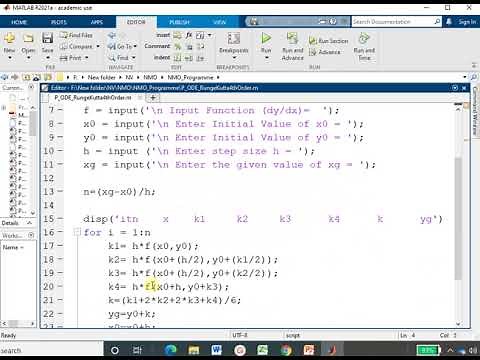 MATLAB Program of Runge-Kutta fourth order method (RK4) | ODE: RK-4