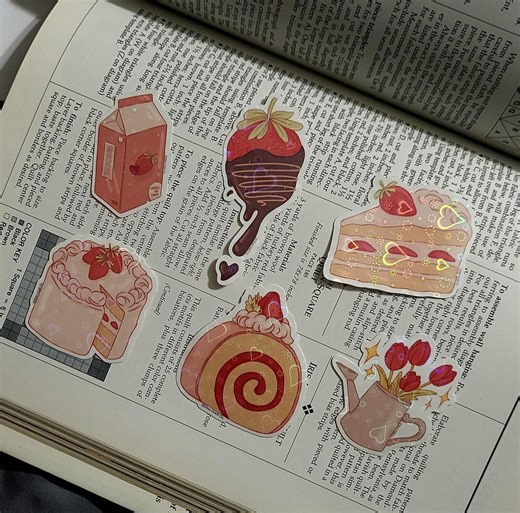 Valentine's Day Sticker Pack, Strawberry Cake Decals, Die Cut Stickers - Etsy