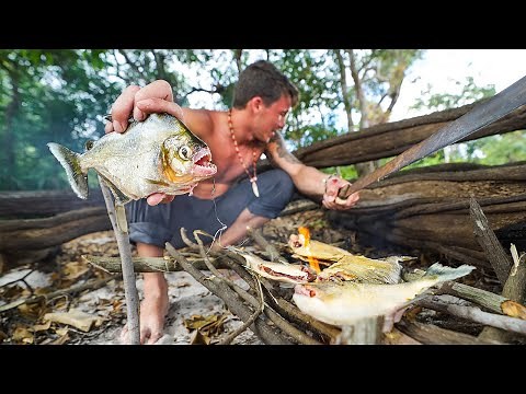 Surviving In The JUNGLE PIRANHA Catch Clean Cook!!