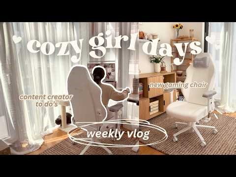 cozy girl diaries 📦🎧📺 getting a switch 2, spring nails, new gaming chair + content creator BTS