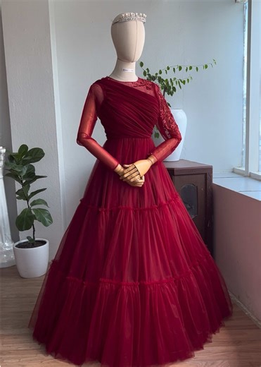 Custom Maroon Gowns for Teej Celebrations