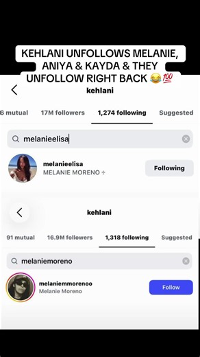 Like at least remove them as well when you unfollowing, cause they ain’t fixing to be fans of you 😂 #melanie #aniya #kehlani #kayda #loveisland
