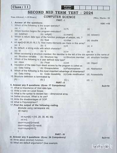 11 Std Computer science 2 Mid Term Exam 2024
