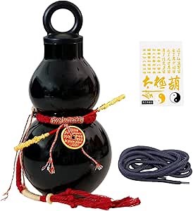 Gourd Water Bottle 800ml/28oz Gourd Style Water Bottle with Mini Golden Cudgel and Copper Coin Decorative Rope and DIY Stickers Chinese Retro-Inspired