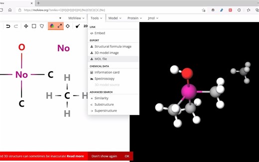molview 10秒钟画分子球棍模型