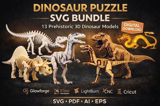 3D Dinosaur Puzzle SVG Bundle | 13 Laser Cut Dinosaur Puzzles | 3D Wooden Dinosaur Model | Glowforge CNC Lightburn File | Kids Puzzle | DXF - Etsy New Zealand