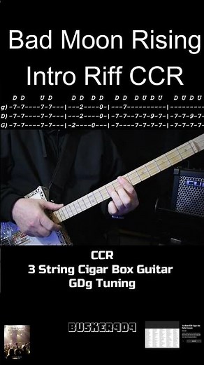 Bad Moon Rising Intro by CCR Easy Beginner Lesson for 3 String Cigar Box Guitar w Tab