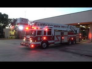Engine 18 & Tower 18 - MVA Response [Houston Fire Department] Heavy Q Siren! Reserve Pierce Tower!
