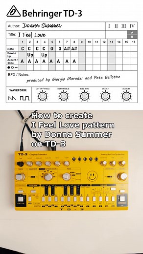 How to create the bassline pattern I Feel Love by Donna Summer on Behringer TD-3, this works on Roland TB-303 and other similar synths. #ifeellove #donnasummer #giorgiomoroder #behringertd3 #303pattern #bassline #synthesizer #howto #tutorial #edm #electronicmusic #musicproduction #td3 #td3pattern | Stamatis Stabos