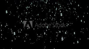 Dollar symbols rain effect animation. Money rain business animation. Falling dollar sign rain particles loop animation footage.
