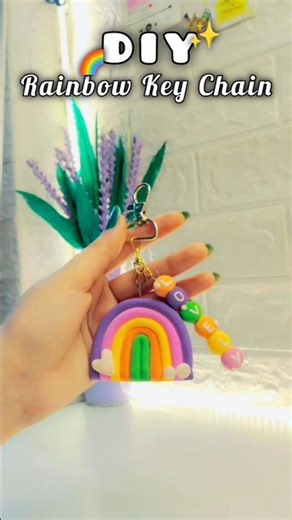 DIY rainbow Key Chain😍✨ ||making by super clay❤️