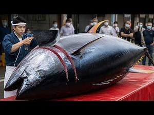 Effortless giant bluefin tuna cutting with the sharpest knife on earth