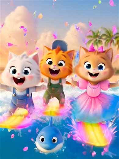 Cute Kitty and Baby Shark Episode 18: Wave Surfing Fun 🏄‍♂️✨ Adorable kittens 🐱 witth Baby Shark 🦈 discover magical glowing surf boards on sunny beach after ocean adventure! 🌈 Balancing on sparkling waves, flying high with splashes, triumphant landing with confetti rain and Baby Shark cheering from water! 🥰 Pure joy for kids! 👶 #babyshark #CuteKittens #cartoonsforkids #cancionesinfantiles #forkids 🎨 Soft happy cartoon videos story tales for children for family for todlers for baby animati