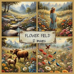 Watercolor Wildflower Field Digital Paper, Nature Inspired Digital Background