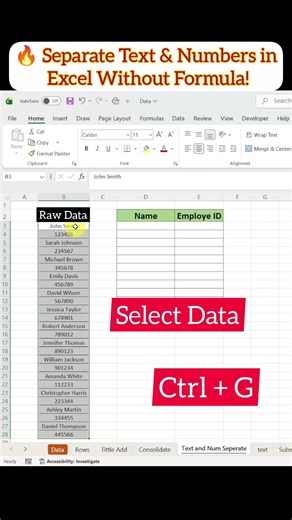 ⚡ Extract Text and Numbers Instantly Using Ctrl+G | ‪@DecodewithDiksha8‬ | #exceltips #viral #reels