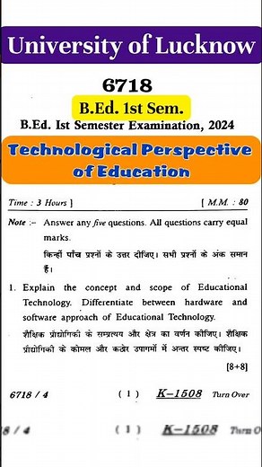 Lucknow University B.Ed. 1st Sem 2024 Technological Perspective of Education Paper Most Imp. Ques