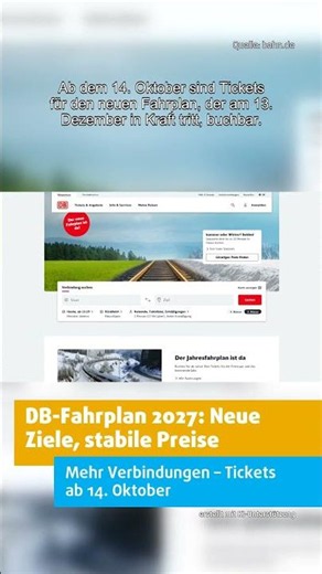 DB-FAHRPLAN 2027: NEUE ZIELE, STABILE PREISE | 14.10.2026 | STUDIO 47 .nachrichten