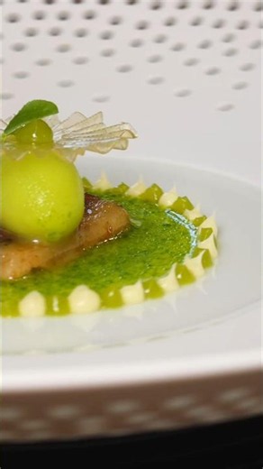 Layered Crudo of aged soy-marinated Hamachi, Tuna & Nori. Cucumber, jalapeño, apple & yuzu