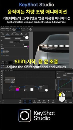 Vehicle lamp animation using an Gradient texture & CurveFade Animation Node