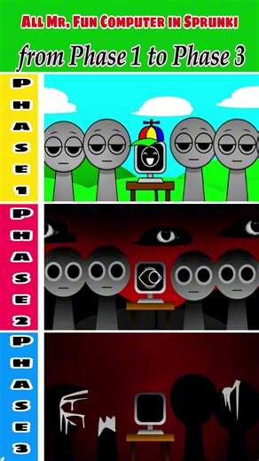 All Mr. Fun Computer in Sprunki incredibox | From Phase 1 to Phase 3. #sprunki #sprunkiincredibox