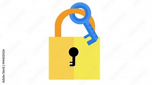 Secure the padlock and the key cartoon animation in a transparent background. Suitable for security awareness video content Stock Video
