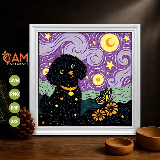 3D Starry Night Dog Shadow Box SVG, Dog Lovers Gift, Poodle SVG, Shadow Box Template, for Cricut, for Silhouette - Etsy