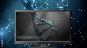 Digital animation of DNA model on the computer monitor display 4k