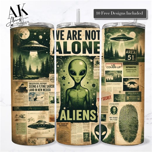 Alien UFO Tumbler Wrap | Area 51 Sci-fi Design | Extraterrestrial Sublimation PNG | 20oz Skinny Tumbler Wrap - Etsy
