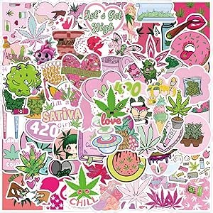 110 Pcs Green Weed Stickers Weed Sticker for Laptops Water Bottles Flower Pots Vases Decorative Phone Book Guitar Vinyl Decals for Adults (Foliage)