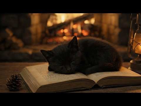 The Cutest Way to Sleep 😴 Black Cat by a Warm Fireplace.