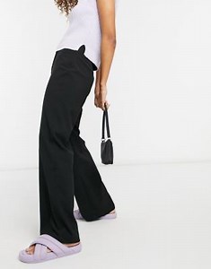Bershka wide leg slouchy dad tailored trousers in black | ASOS