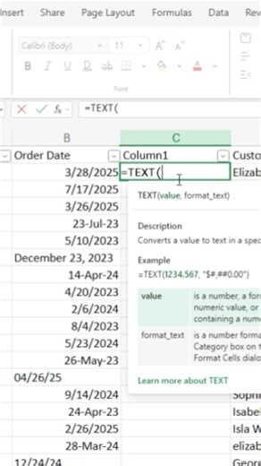 TEXT Function for Date Format in Excel