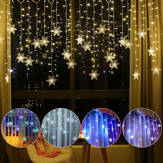 Snowflake Curtain lights 8 Modes LED Fairy Light Christmas Decor Outdoor Indoor Street Garland Home Garden Party New Year Decor | Lazada