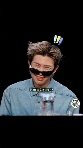 RM is crying at Hot ones 😂 what's wrong with him 😇 #bts#funny#rm#jimin#jungkook#viral