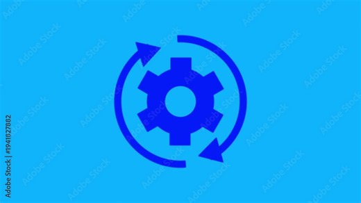Sync process, icon reload set, circle arrow with gear wheel, recycling recurrence, renewal sync processing icons, setting symbol