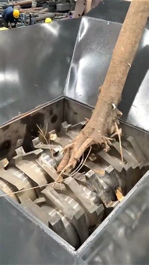 Satisfying Shredder Action: Turning Tree Roots into Wood Chips