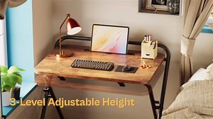 Huuger Folding Desk with 3-Level Adjustable Height and Tablet Slot, 24 Inch Foldable Computer Desk for Small Spaces, Space Saving, Writing Work Table for Home Office, Bedroom, Study, Oak
