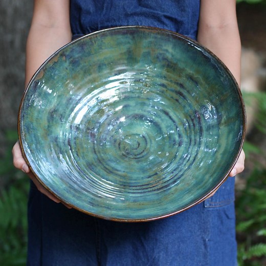 Large Handmade Pottery Bowl: Blue and Green Serving Dish, Original Artwork - Etsy