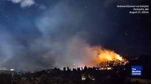 This amazing time-lapse video shows the Suncrest Fire in Washington burning through the night. The fire reached 500 acres over the weekend but crews are making progress against the blaze. | The Weather Channel