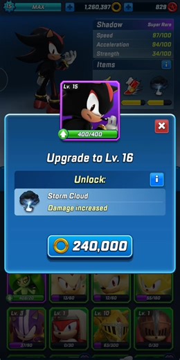 Upgrading Shadow to lvl 16