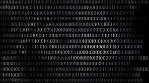 Screen with an eye made of binary code