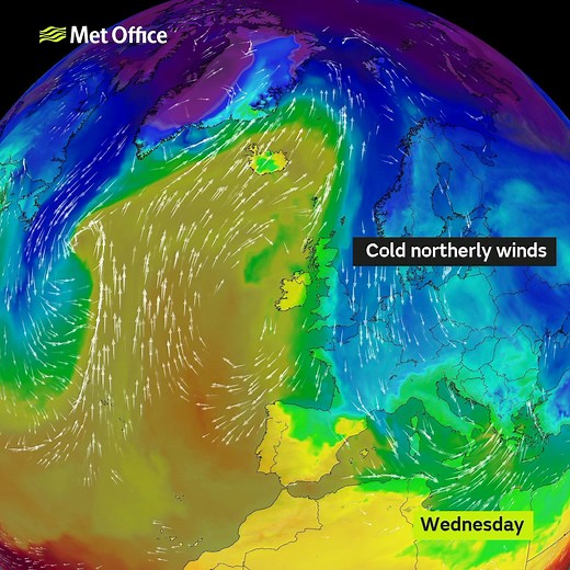 Here's a short animation showing how the movement of air around the UK over the next few days will affect our temperature and weather. | Met Office