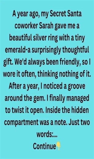 A year ago, Sarah, my Secret Santa coworker, gave me a stunning silver ring with a tiny emerald. Inside: a note, “Just two words.” ✨🎁 #HolidayKeepsake #ChristmasMemory | Michael's Noble Path