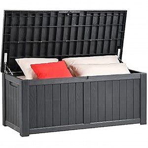 YITAHOME 120 Gallon Outdoor Storage Deck Box, Large Resin Patio Storage for Outdoor Pillows, Garden Tools and Pool Toys, Waterproof, Lockable,Dark Grey (FTPLDB-0020)