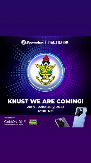Kwame Nkrumah University of Science and Technology (KNUST), the wait is over🥳! Our campus tour is coming your way with all the excitement & fun! See y'all soon🕺.#BoomplayXTECNOCampusTour #BoomplayCampusTour #KNUST | Boomplay Music