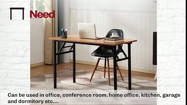 Need Folding Computer Desk, 55 inches Large Home Office Desk, Student Study Desk Writing Desk Workstation, No Assembly Needed, Teak and White