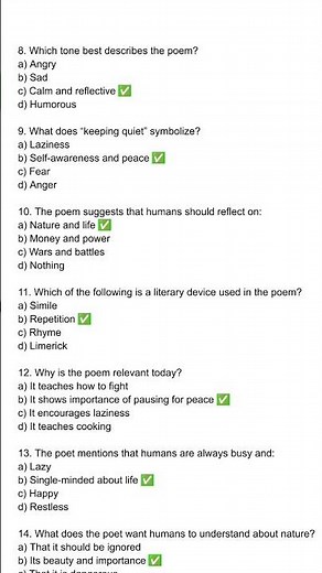 Keeping Quiet – Pablo Neruda Poem MCQ|class 12th| #english #shorts